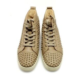 🔥 Christian Louboutin Beige Leather Louis Spike High Top Sneakers Trainers 45🔥